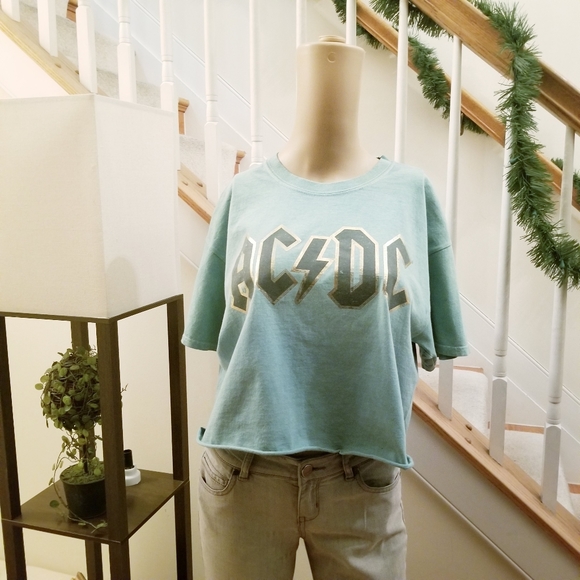 True Vintage | Tops | True Vintage Acdc Crop Top Blue M | Poshmark